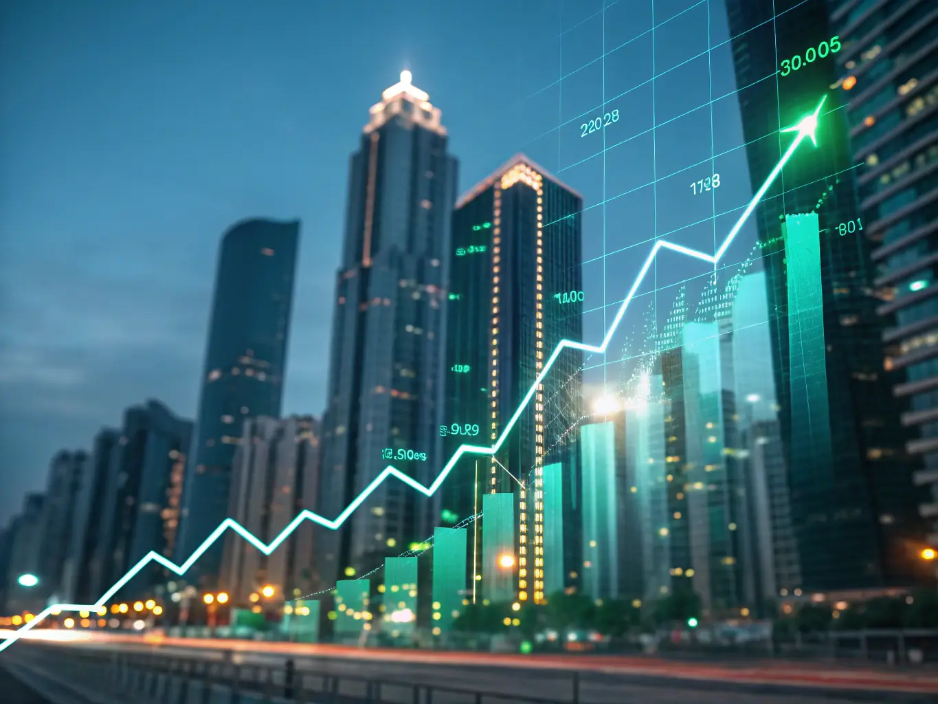 A graph showing upward trending investment growth, set against the backdrop of the London skyline, representing strategic investment opportunities in the UK.